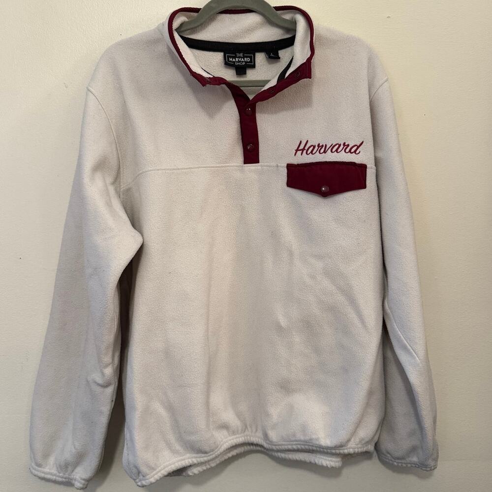 The Harvard Shop Harvard Fleece Snap Pullover White Crimson Size L